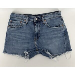 Levi's 512 Women's High Rise Cut Off Blue Denim Shorts Distressed Size 32W